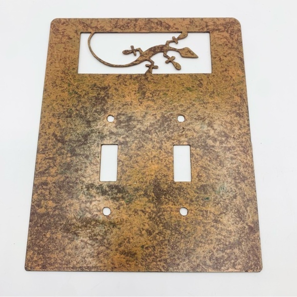 Gecko Lizard Double Light Switch Cover Plate Metal Faux Copper Southwest Style